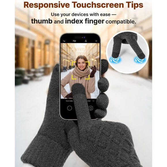 ⚡Women Grey Winter Warm Touchscreen Texting Knit Thermal Wool Lining Gloves - Picture 4 of 7